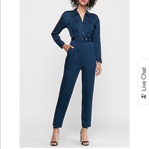 Express Navy Blue Belted Utility Jumpsuit
